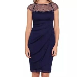 Elegant Navy Blue Dress with Beaded Neckline